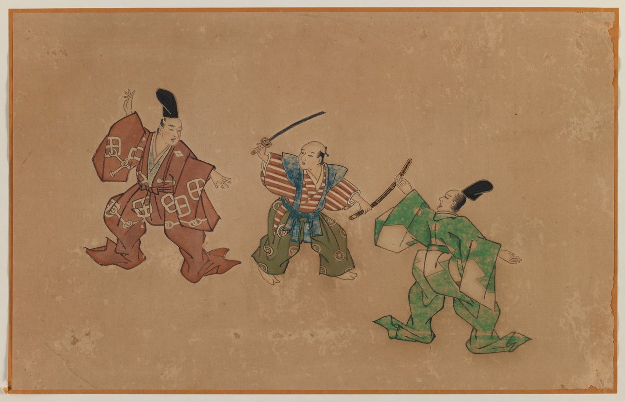 Desenhar a Espada, Album Leaf Painting (tinta e cor sobre papel) de Japanese School
