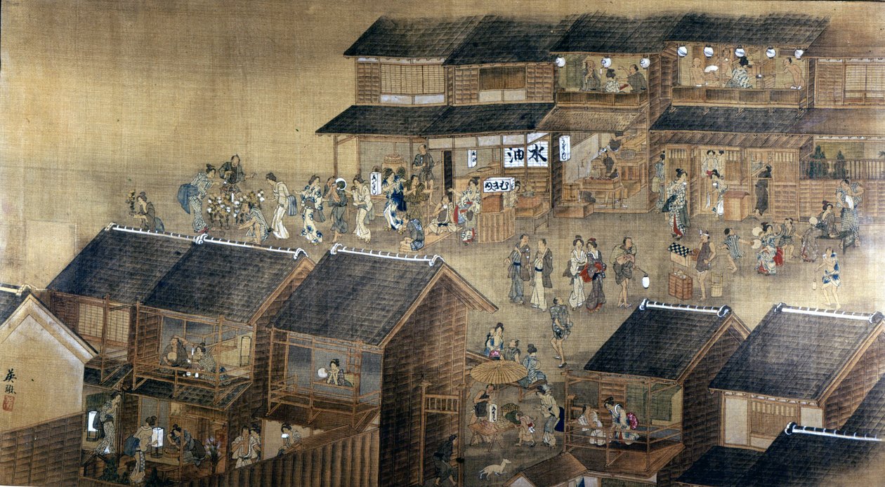 Edo by Night (tinta e cor no papel) de Japanese School
