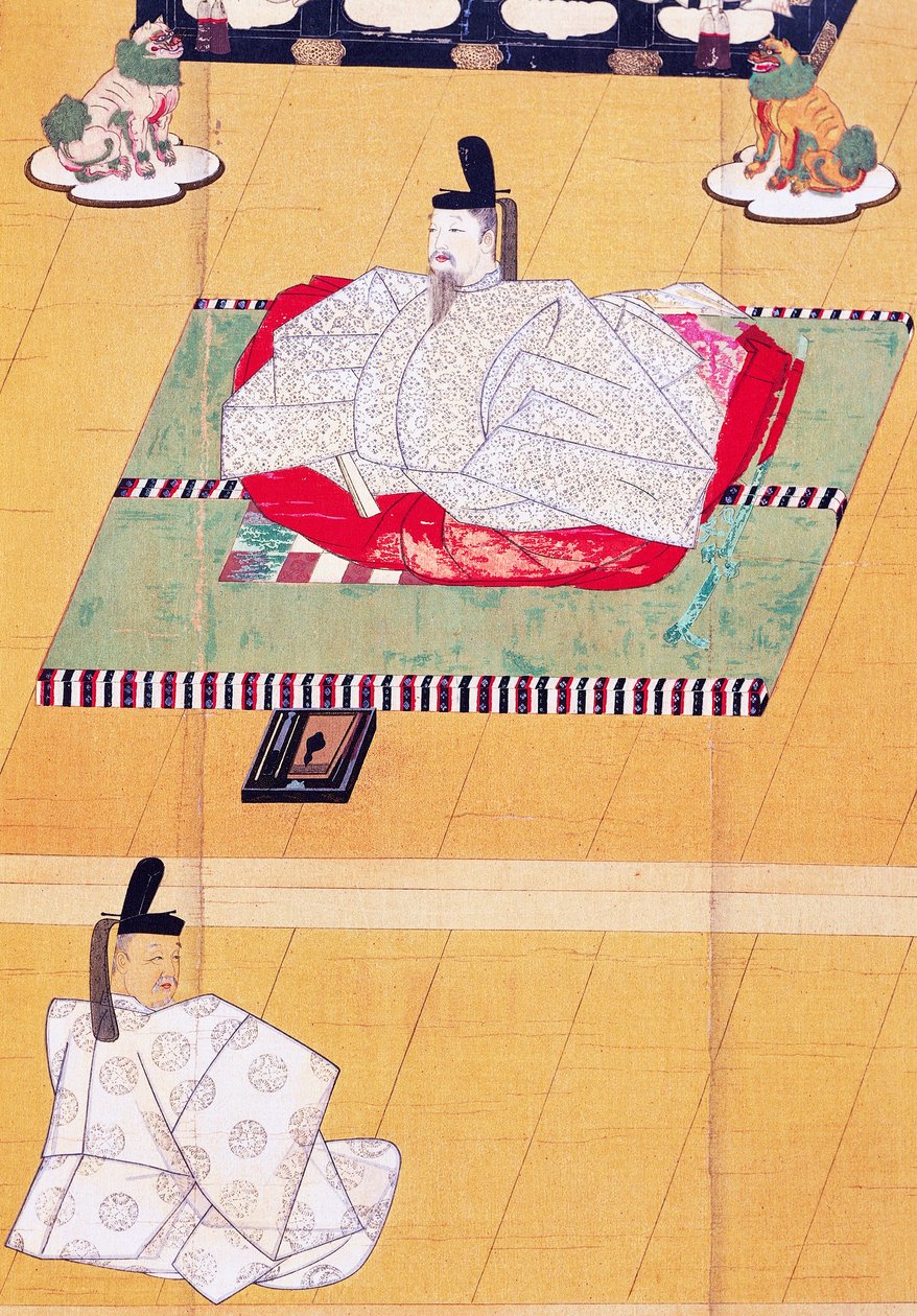 Imperador Go-Daigo e Ministro Fujifusa, xilogravura, Período Kamakura (1185-1333), civilização japonesa de Japanese School