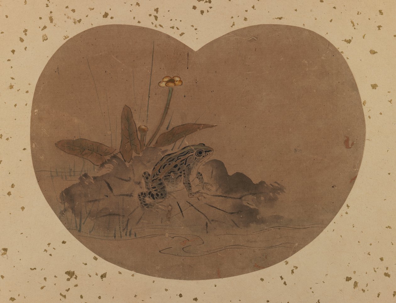 Fan pintura de um sapo (verso) (tinta e cor no papel) de Japanese School