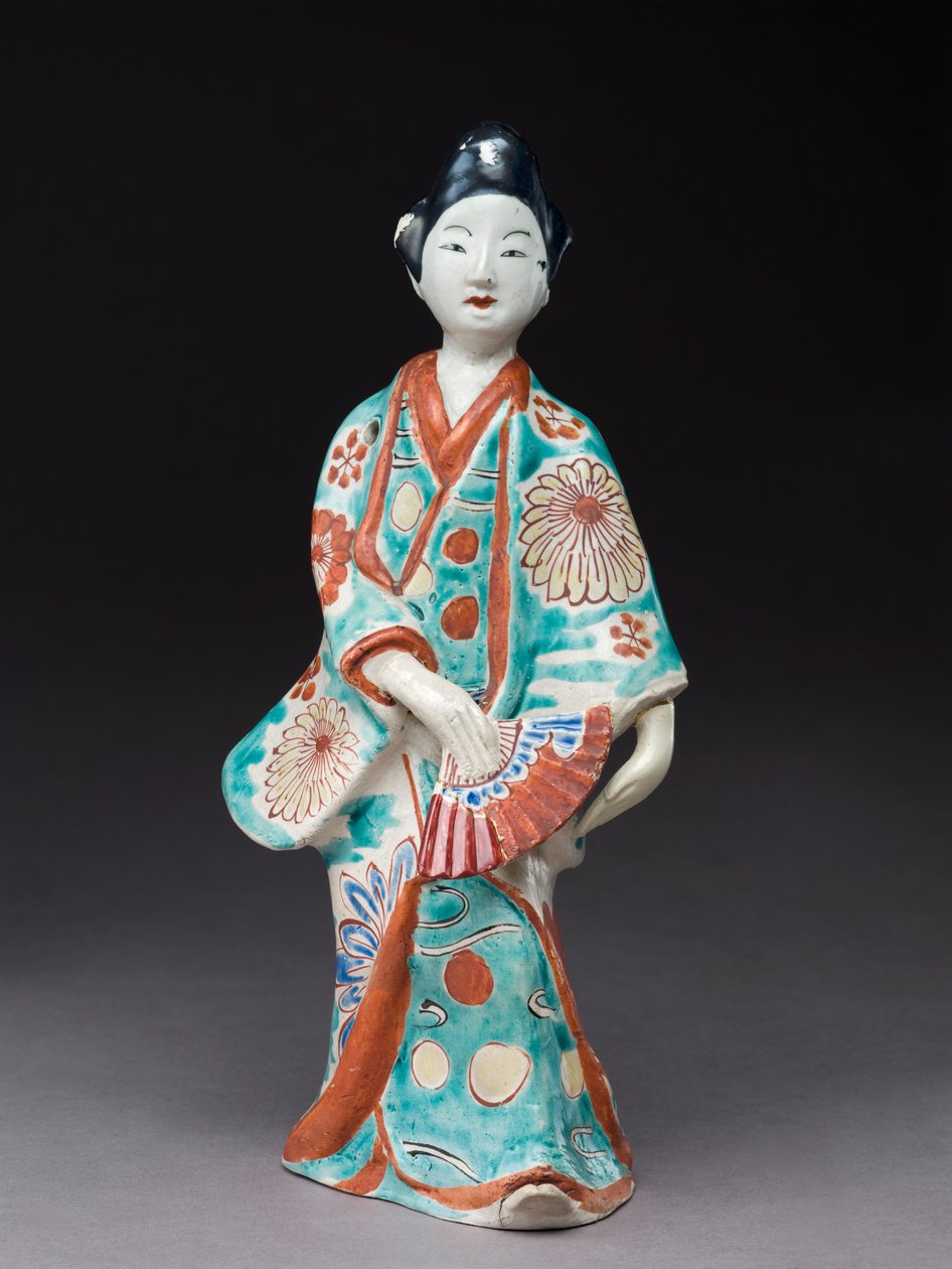 Figura de uma mulher dançante, japonesa, provavelmente do século XVII (louça de barro com cobertura de esmalte) de Japanese School