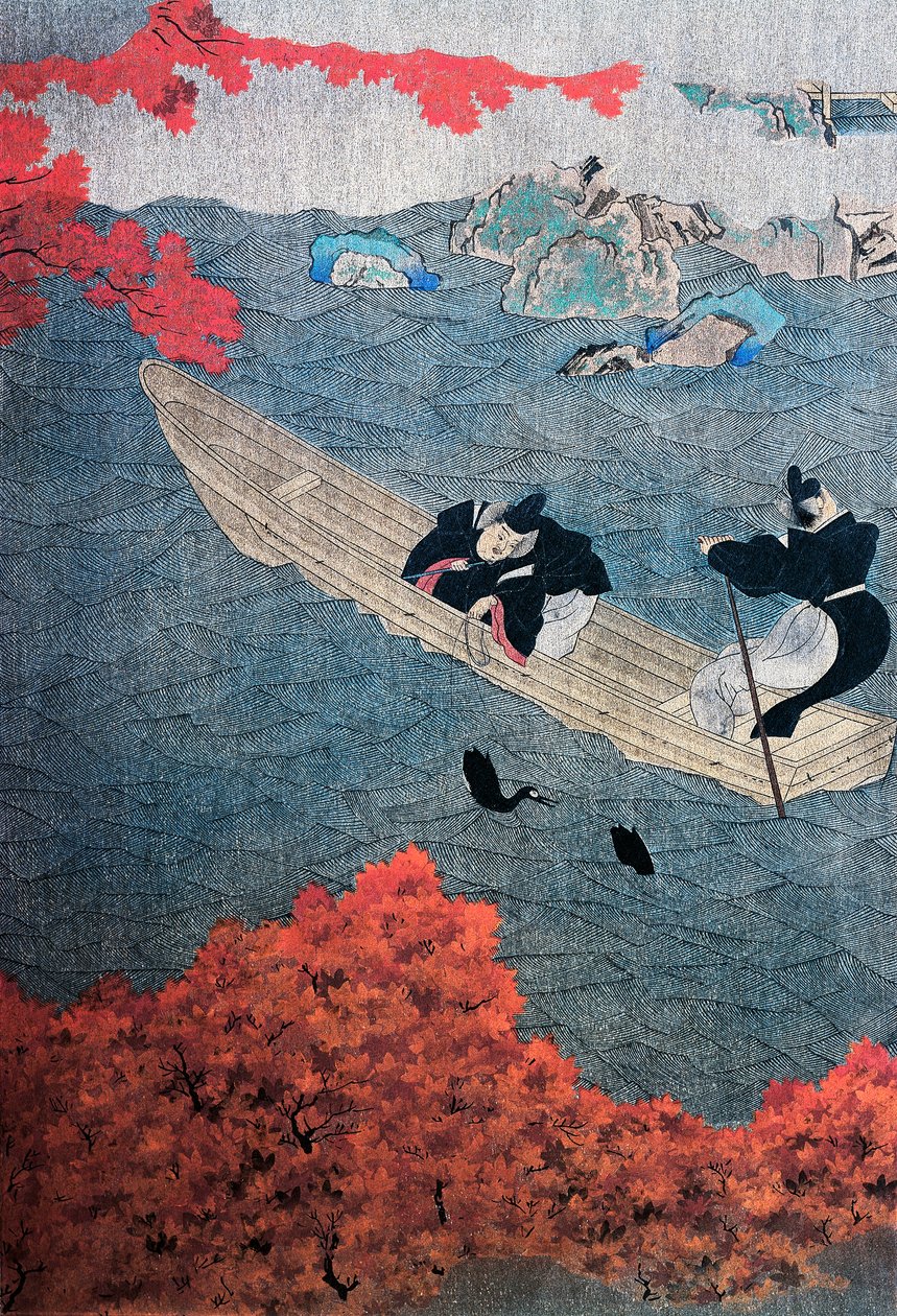 Pesca, Yukihide, escola Tosa, pintura em seda, Japão de Japanese School