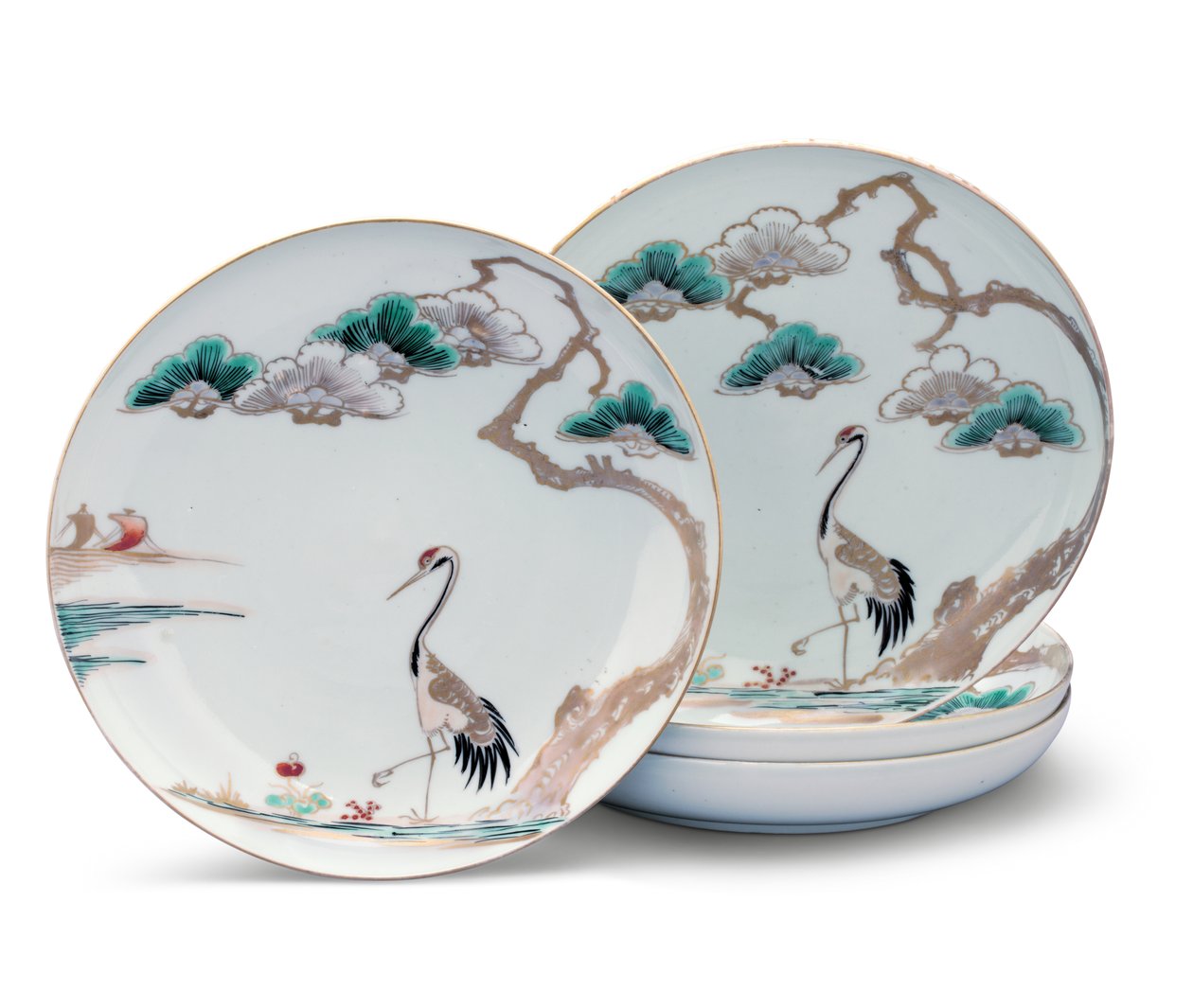 Quatro pratos, Período Edo (porcelana com esmalte vermelho, verde, azul e preto sobre esmalte e dourado) de Japanese School