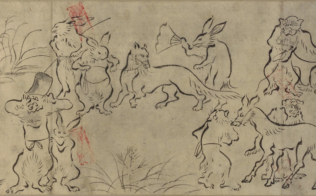 Frolicking animais (Choju Giga) Muromachi período (tinta no papel) de Japanese School