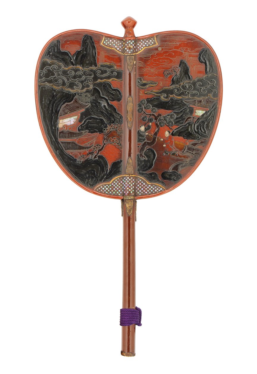 Gunbai, fã de guerra, período Edo (madrepérola sobre fundo de laca vermelha) de Japanese School