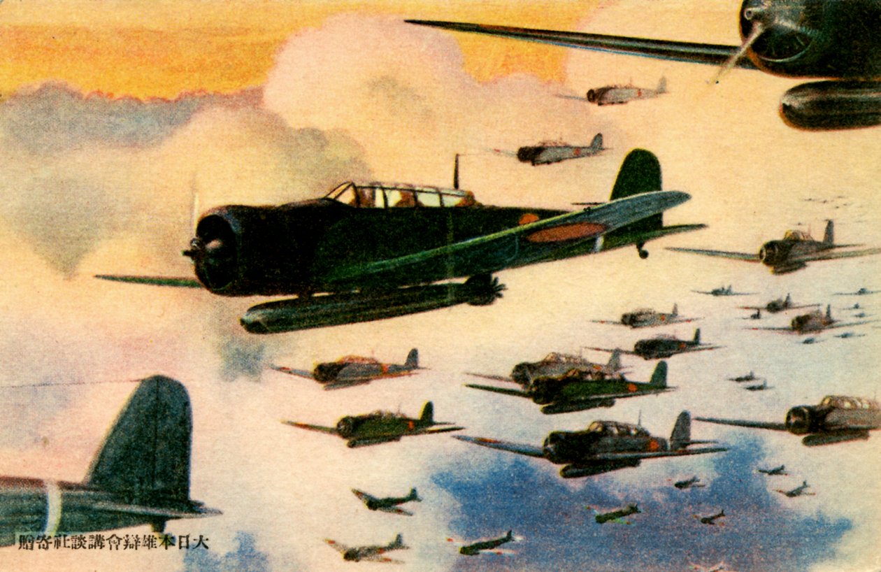 Avião de combate japonês transportando mísseis (impressão) de Japanese School