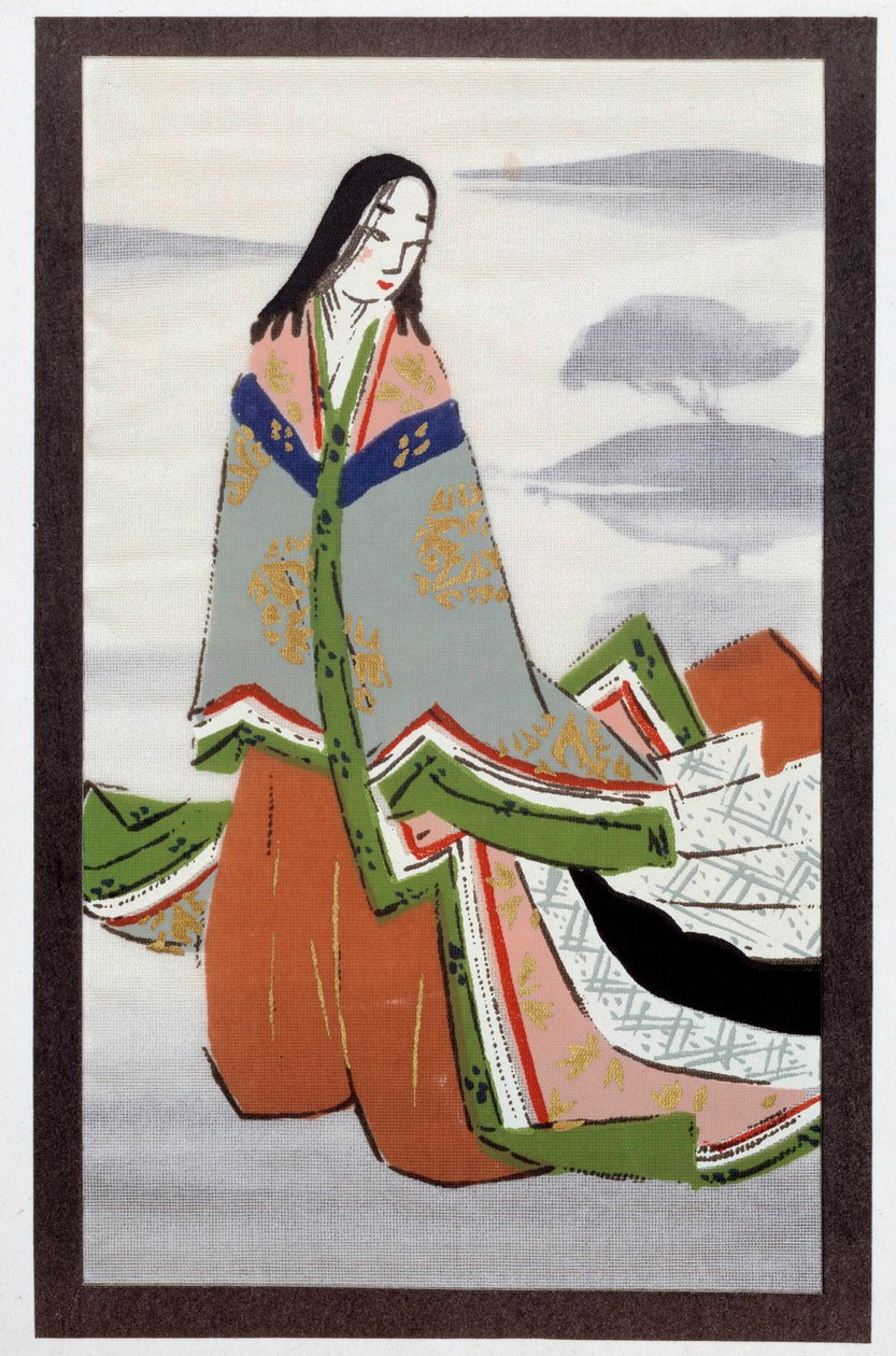 Literatura japonesa: ilustração retirada do capítulo "Suetsumu hana" da história de Murasaki Shikibu "Le dit du gengi" (século 10-11) Coleção particular do século 15 de Japanese School