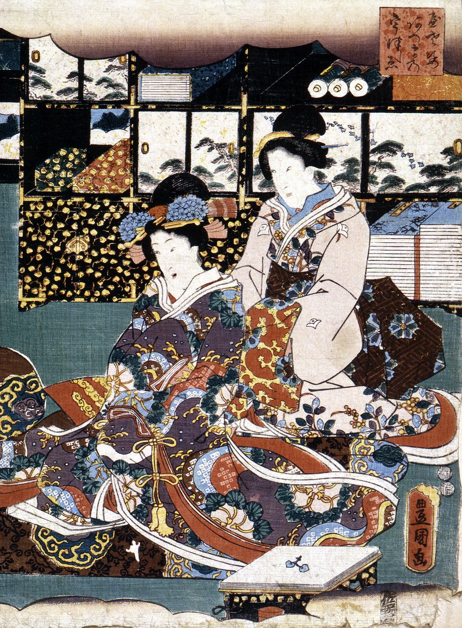 Impressão japonesa: duas mulheres, n.d. de Japanese School