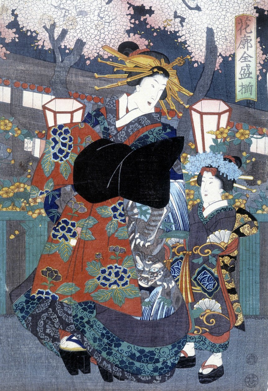 Impressão japonesa: mulher e criança, n.d. de Japanese School
