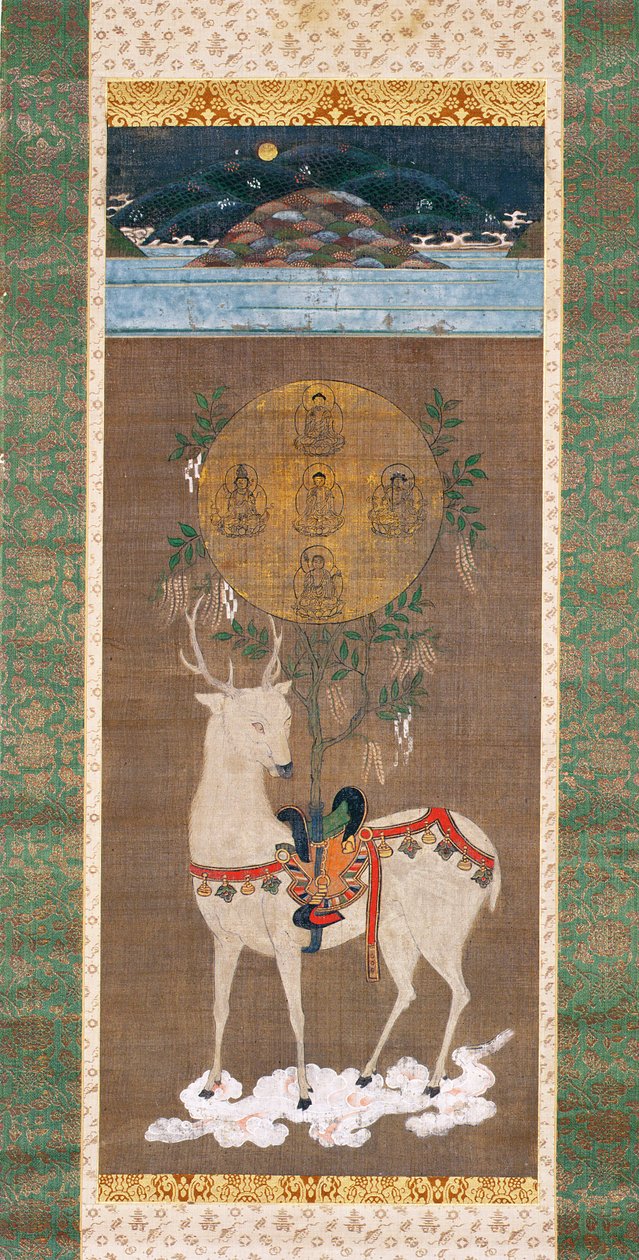 Veado de Kasuga com Mandala, período Muromachi (1392-1573) (pintura sobre seda) de Japanese School