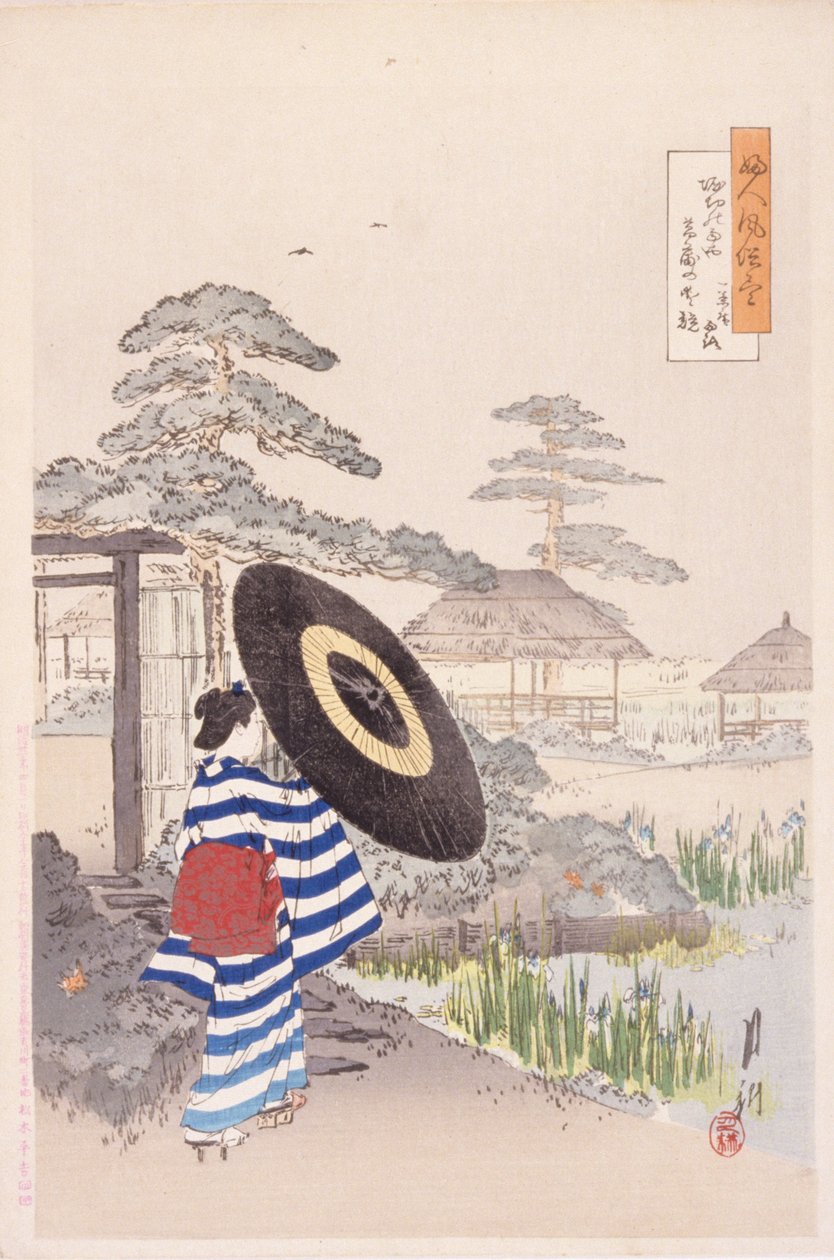 Lady With A Parasol (impressão em bloco de madeira a cores) de Japanese School