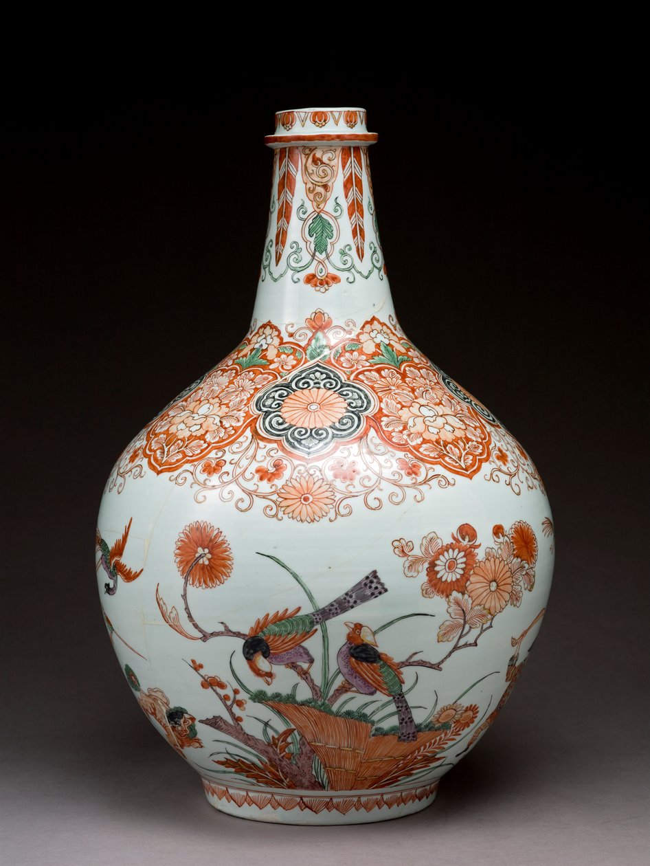 Grande vaso de garrafa, decorado na Holanda no estilo Imari, Ko-Imari, final do século XVII (louça de barro com esmalte) de Japanese School