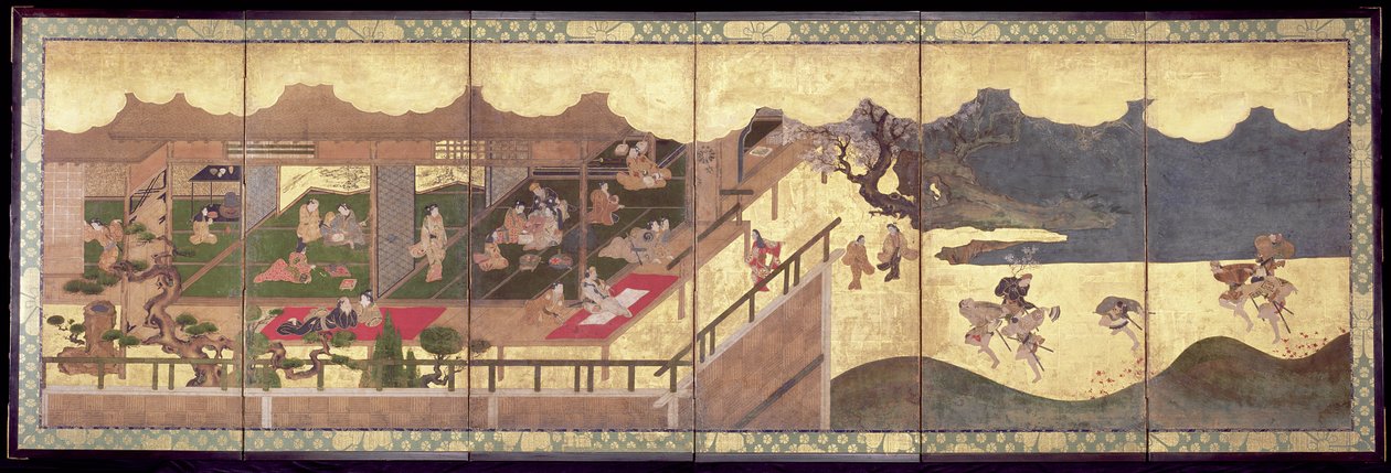 Merrymaking (tinta, cor e folha de ouro sobre papel) de Japanese School
