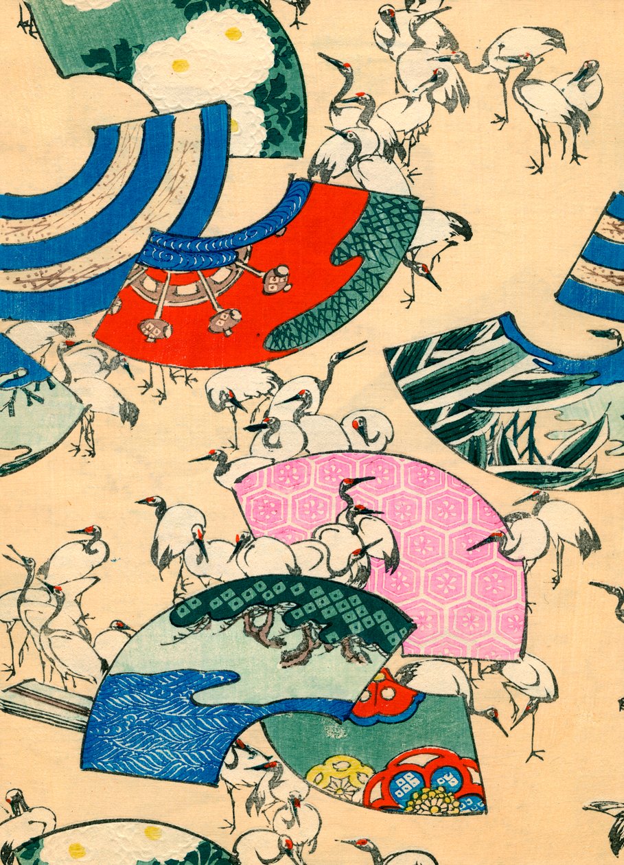 Ventiladores multicoloridos com guindastes de Japanese School