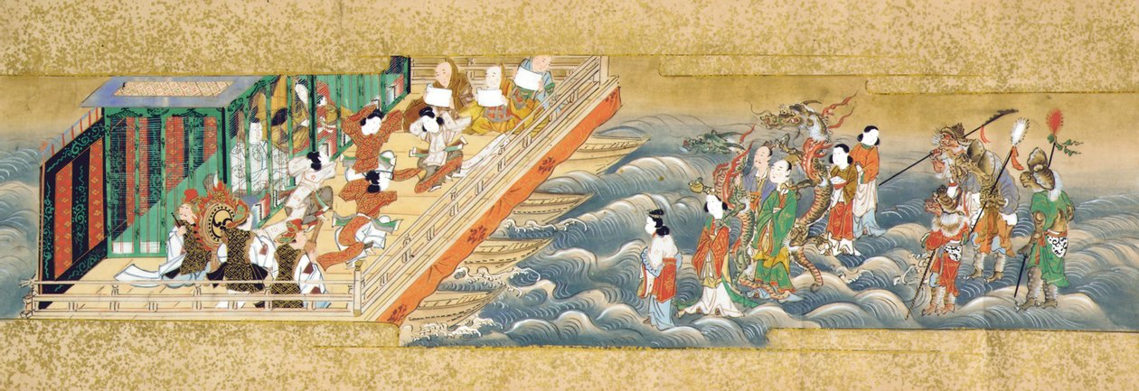 Um dos três handcrolls em miniatura que descrevem a história de Taishokkan de Japanese School
