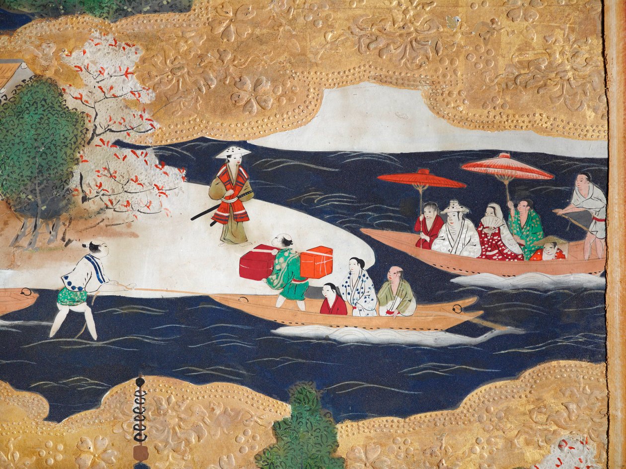 Osakazu Byobu - Biombo japonês de oito painéis (pintura) de Japanese School