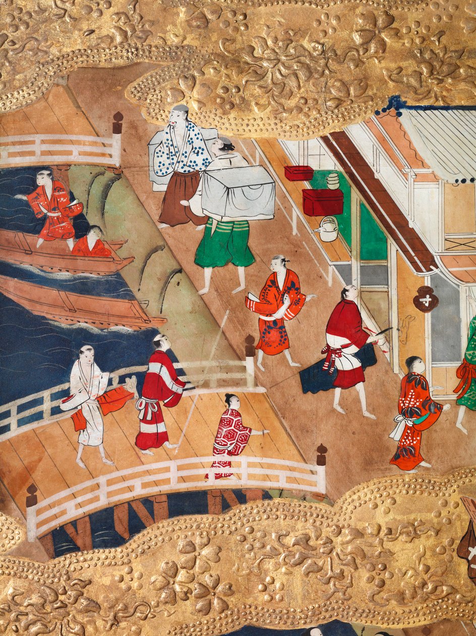 Osakazu Byobu - Biombo japonês de oito painéis (pintura) de Japanese School