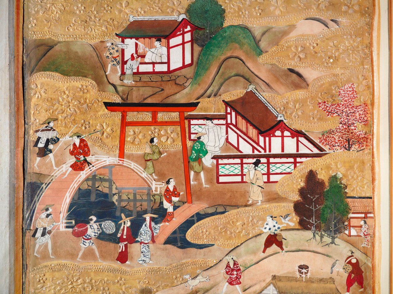 Osakazu Byobu - Biombo japonês de oito painéis (pintura) de Japanese School