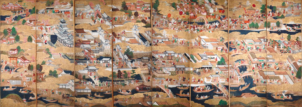 Osakazu Byobu - Biombo japonês de oito painéis (pintura) de Japanese School