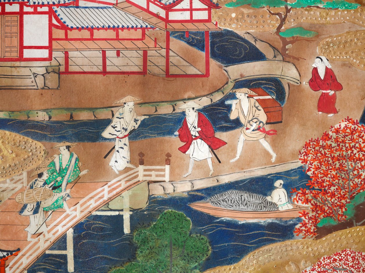 Osakazu Byobu - Biombo japonês de oito painéis (pintura) de Japanese School