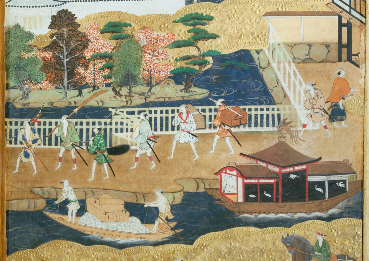 Osakazu Byobu - Biombo japonês de oito painéis (pintura) de Japanese School
