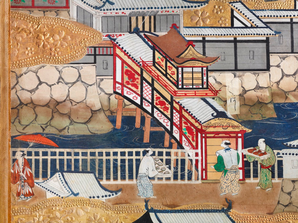 Osakazu Byobu - Biombo japonês de oito painéis (pintura) de Japanese School