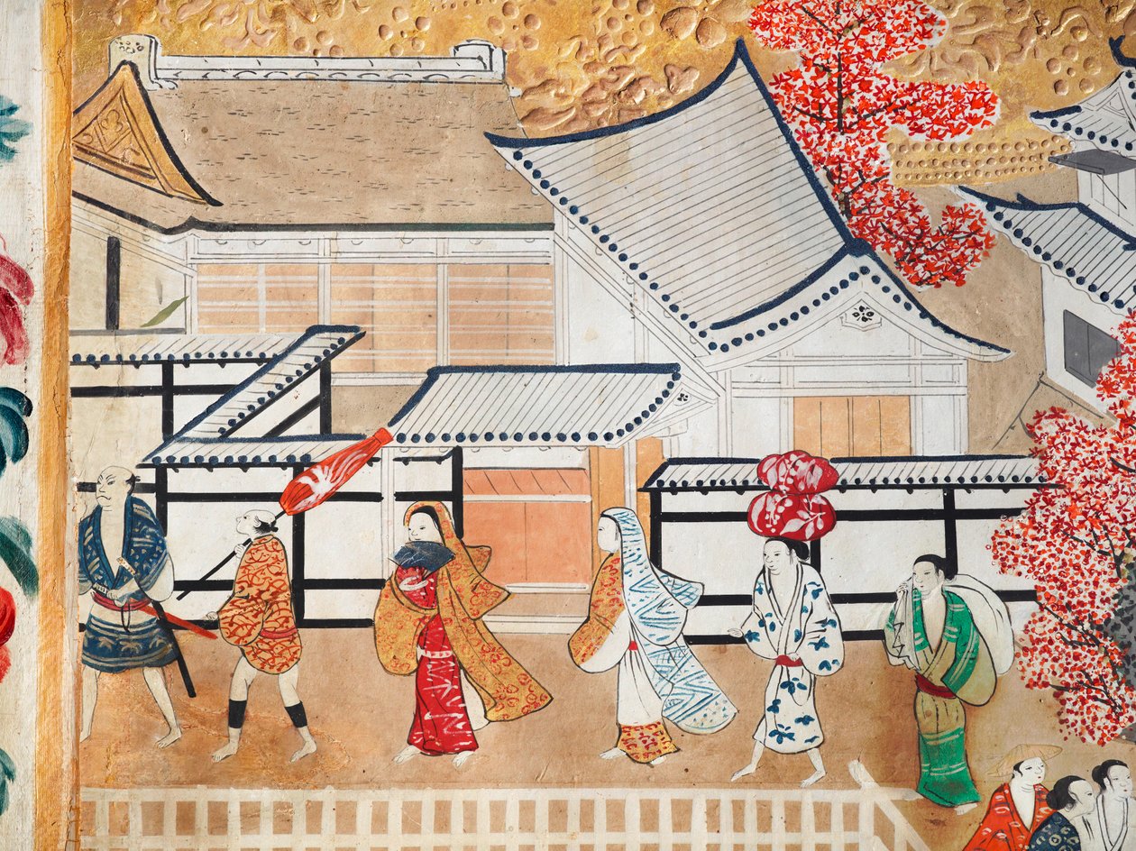 Osakazu Byobu - Biombo japonês de oito painéis (pintura) de Japanese School
