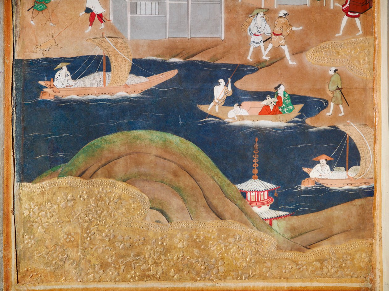 Osakazu Byobu - Biombo japonês de oito painéis (pintura) de Japanese School