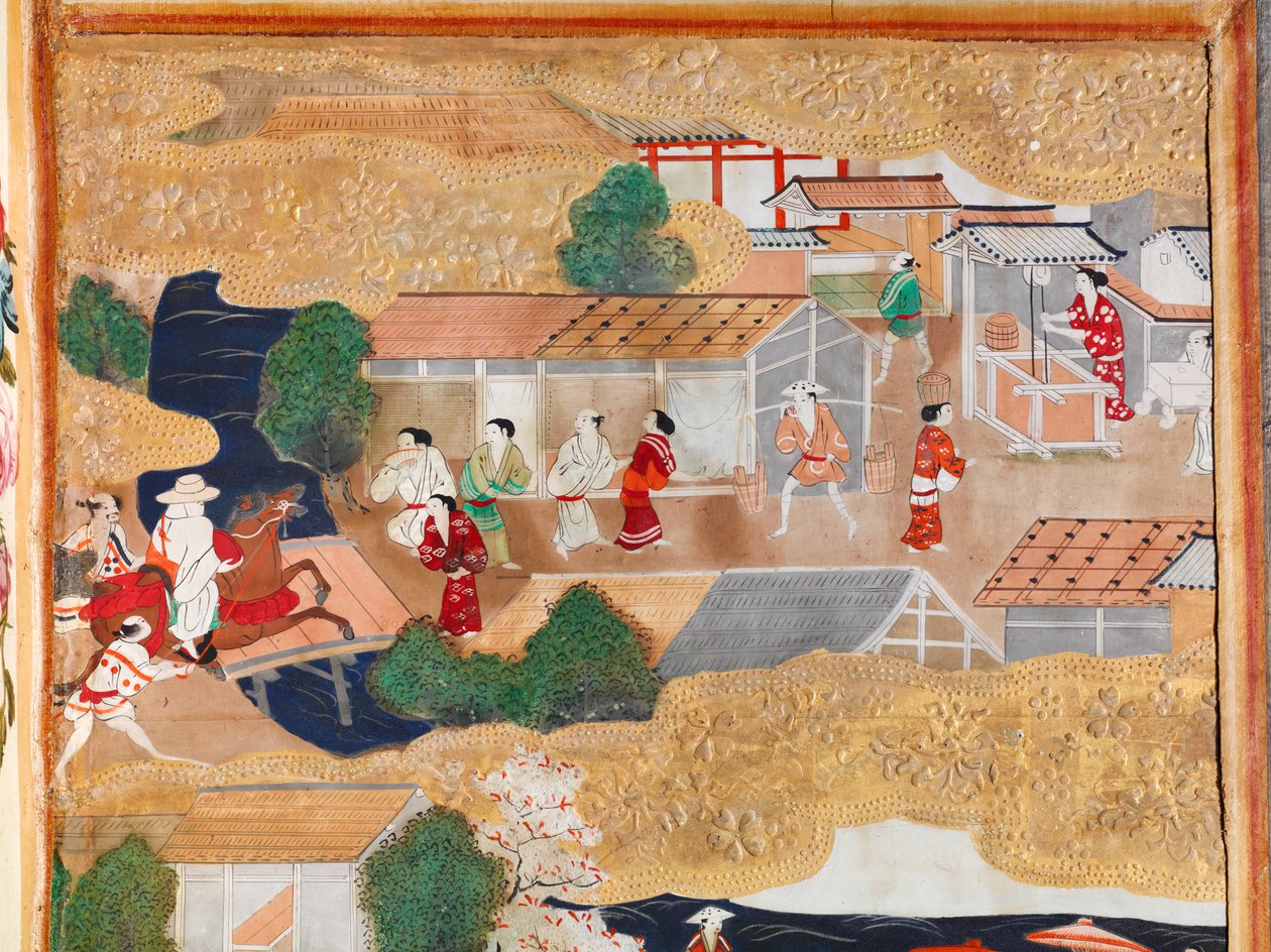 Osakazu Byobu - Biombo japonês de oito painéis (pintura) de Japanese School