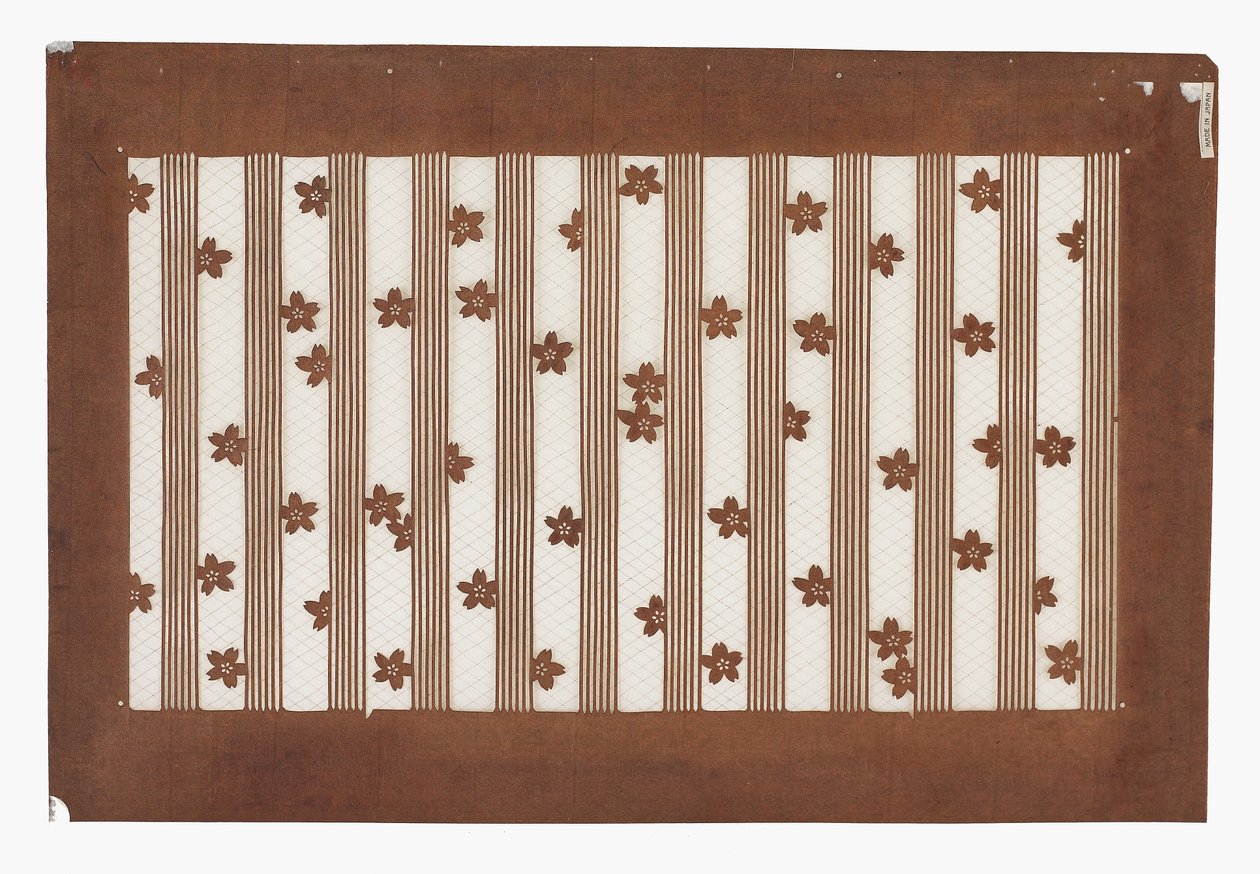 Estêncil de papel (katagami), final do século 19 (papel de casca de amora tratado com suco de caqui e fio de seda) de Japanese School