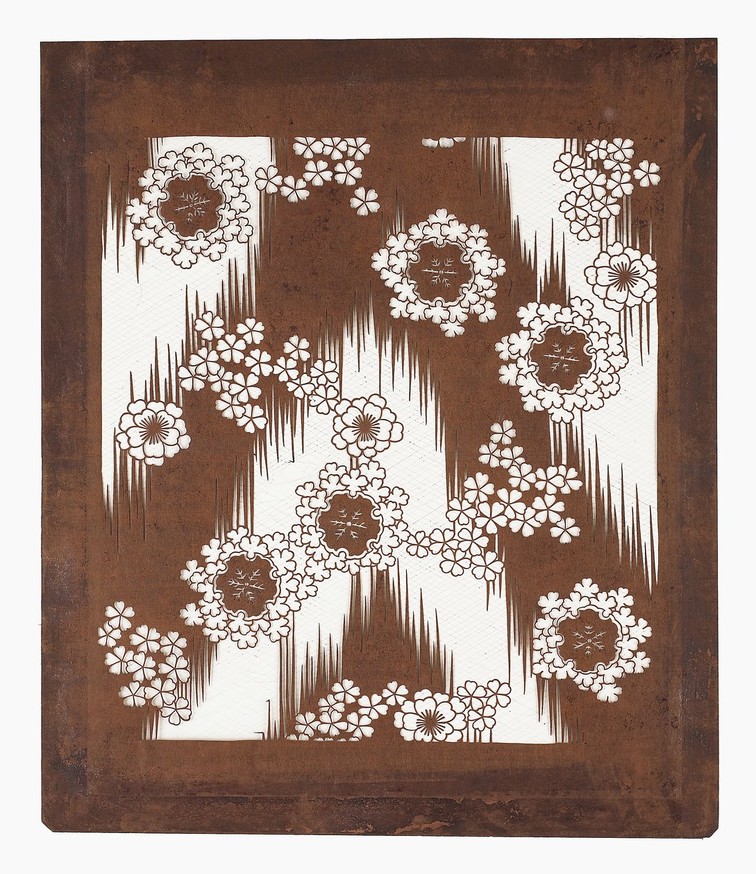 Estêncil de papel (katagami), final do século 19 (papel de casca de amora com suco de caqui e fio de seda) de Japanese School
