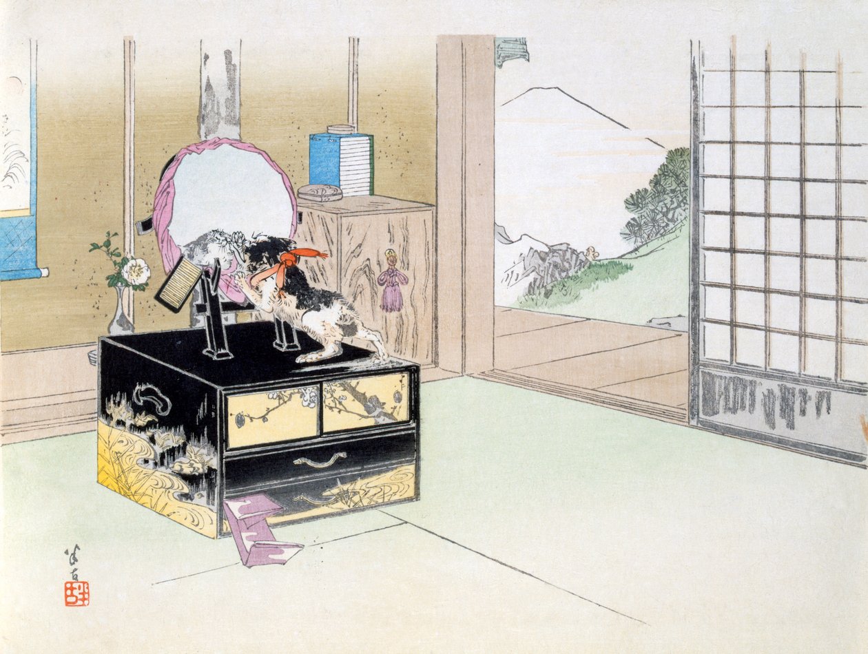 Hora da festa (impressão em xilogravura a cores) de Japanese School