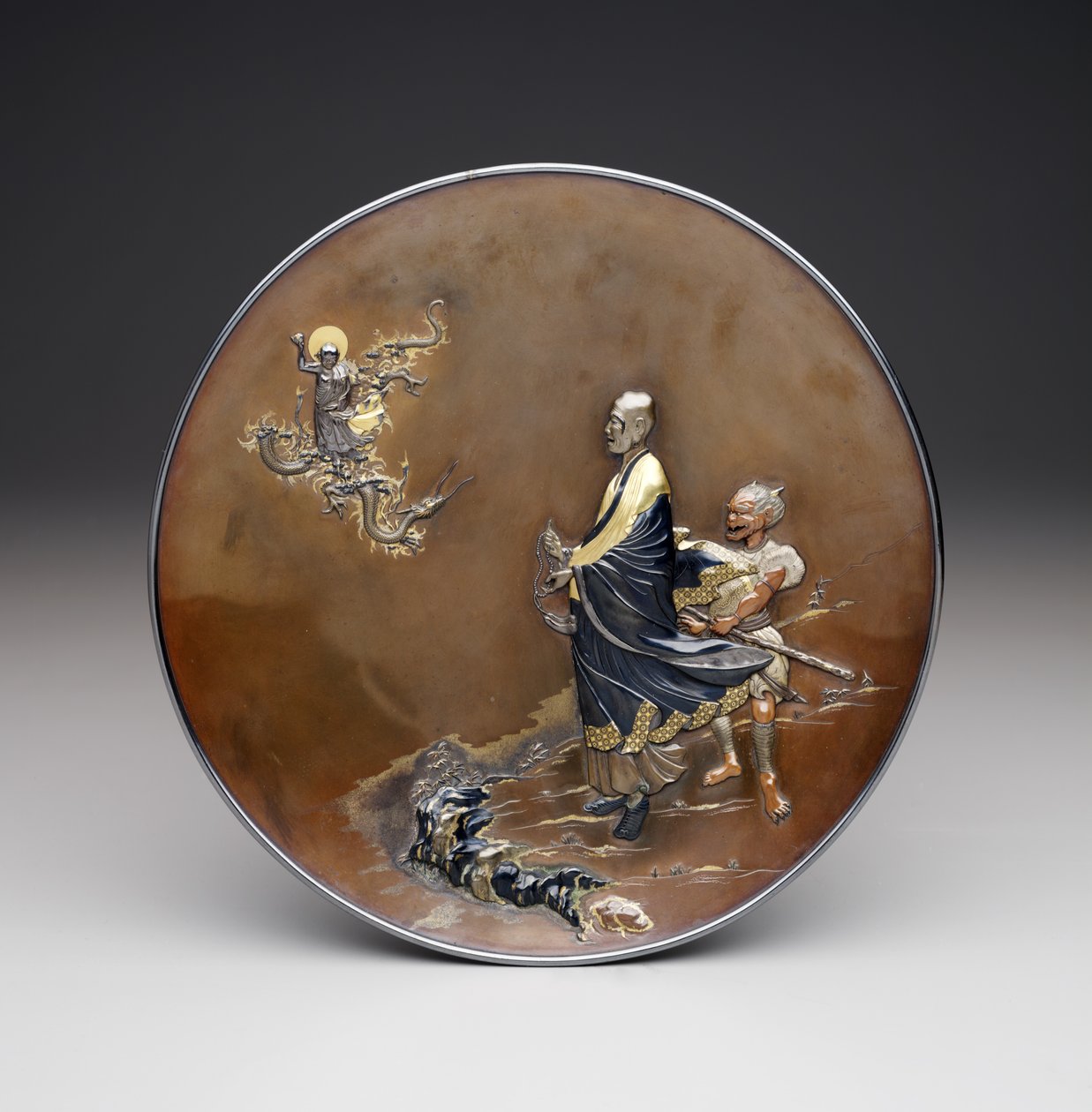 Placa, período Meiji. c.1870 (prata, cobre e dourado) de Japanese School