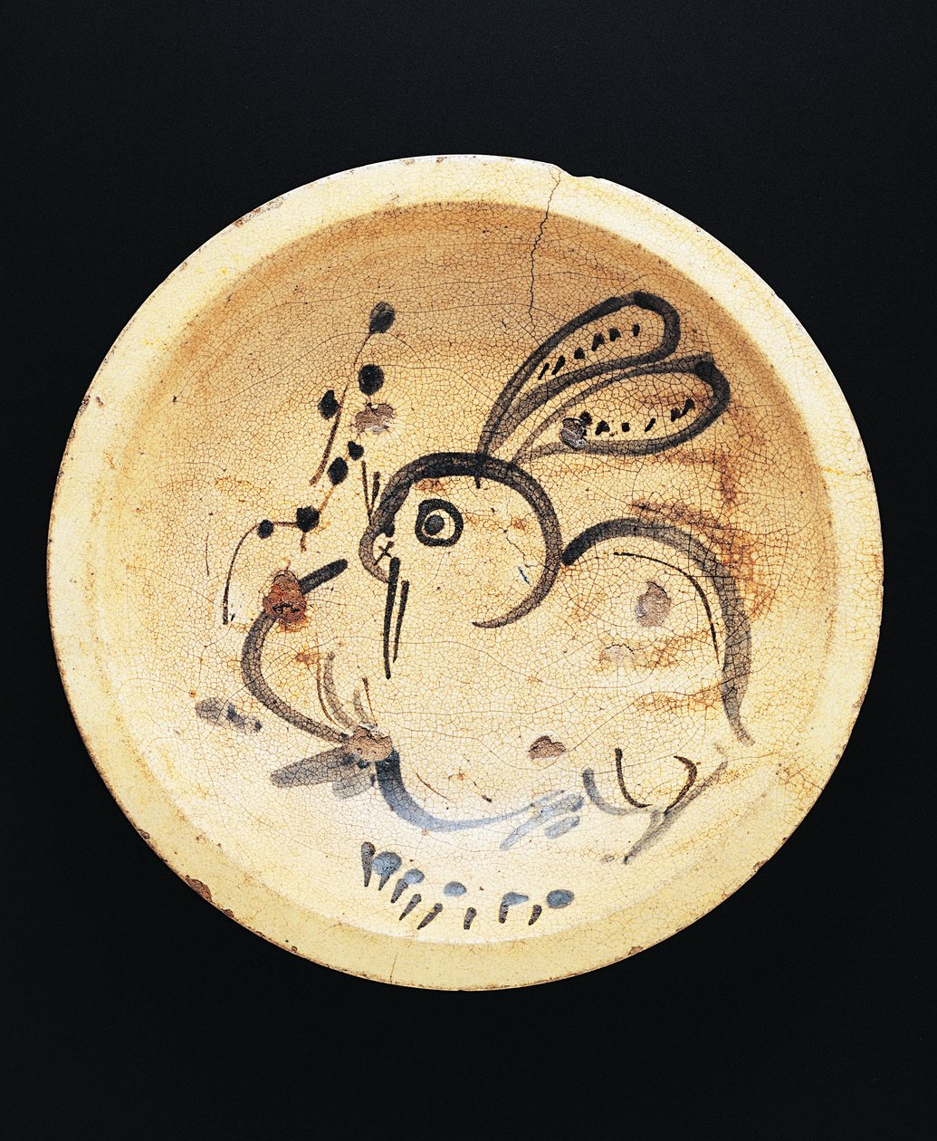 Coelho pintado em prato usado por vendedores de nishin-zara (arenque guisado) de Japanese School