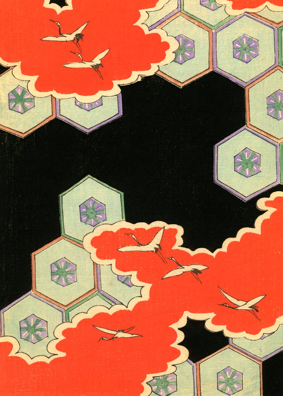 Nuvens Vermelhas com Guindastes Voadores de Japanese School