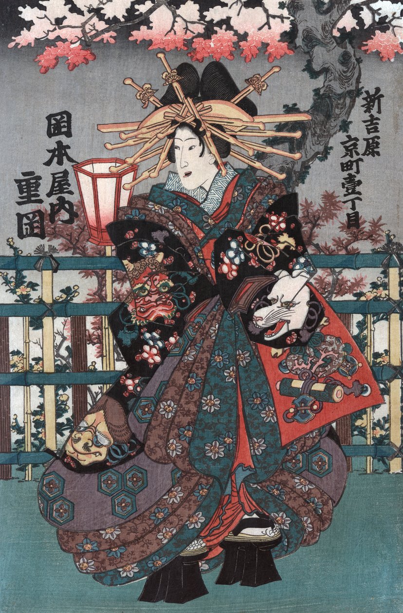 Painel direito de um tríptico de cortesãs japonesas de Japanese School