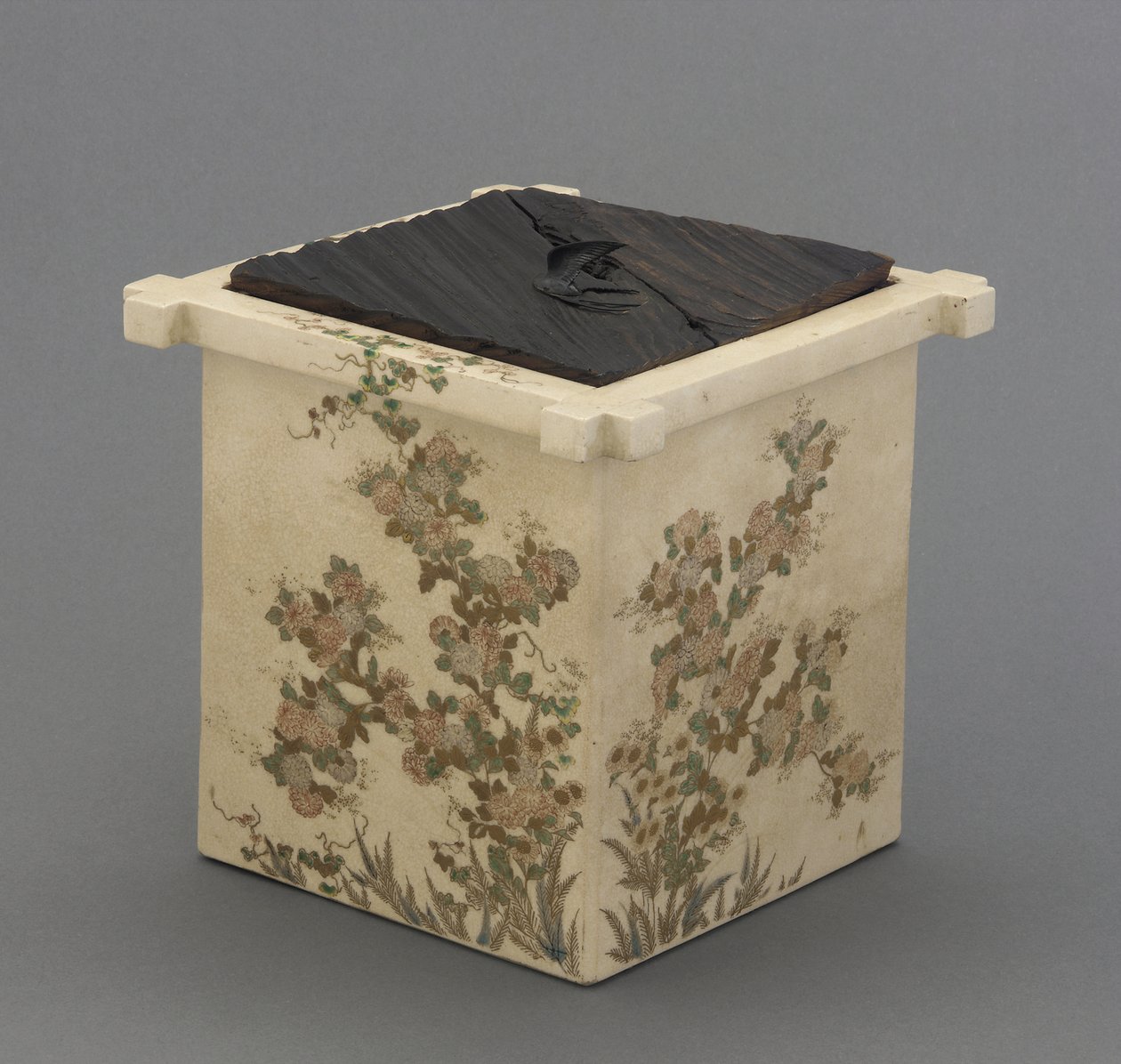 Jarra de água da cerimônia do chá de utensílios Satsuma em forma de meio-fio, jarra de água da cerimônia do chá (mizusashi) de Japanese School