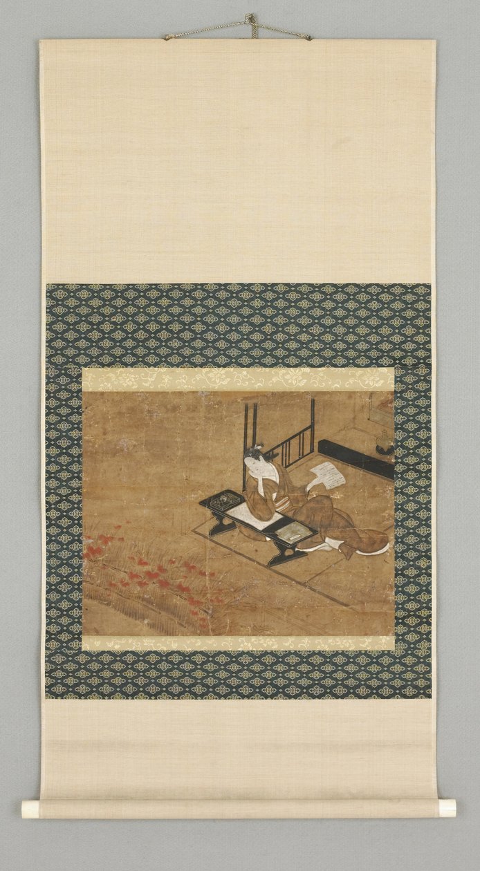 Figura Fêmea sentada, início do século XVIII (aguarela com botões de marfim) de Japanese School