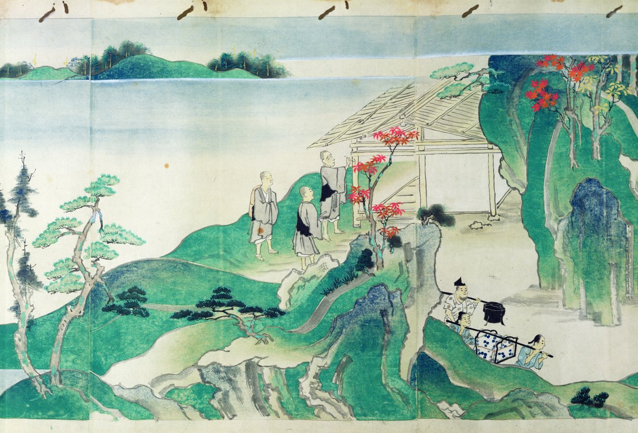 Servos, de uma história ilustrada da vida do monge Ippen (1239-89) (wc no papel) de Japanese School