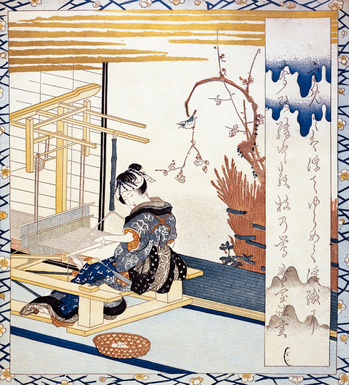 Tecelagem em seda, ilustração de mulheres japonesas de Japanese School