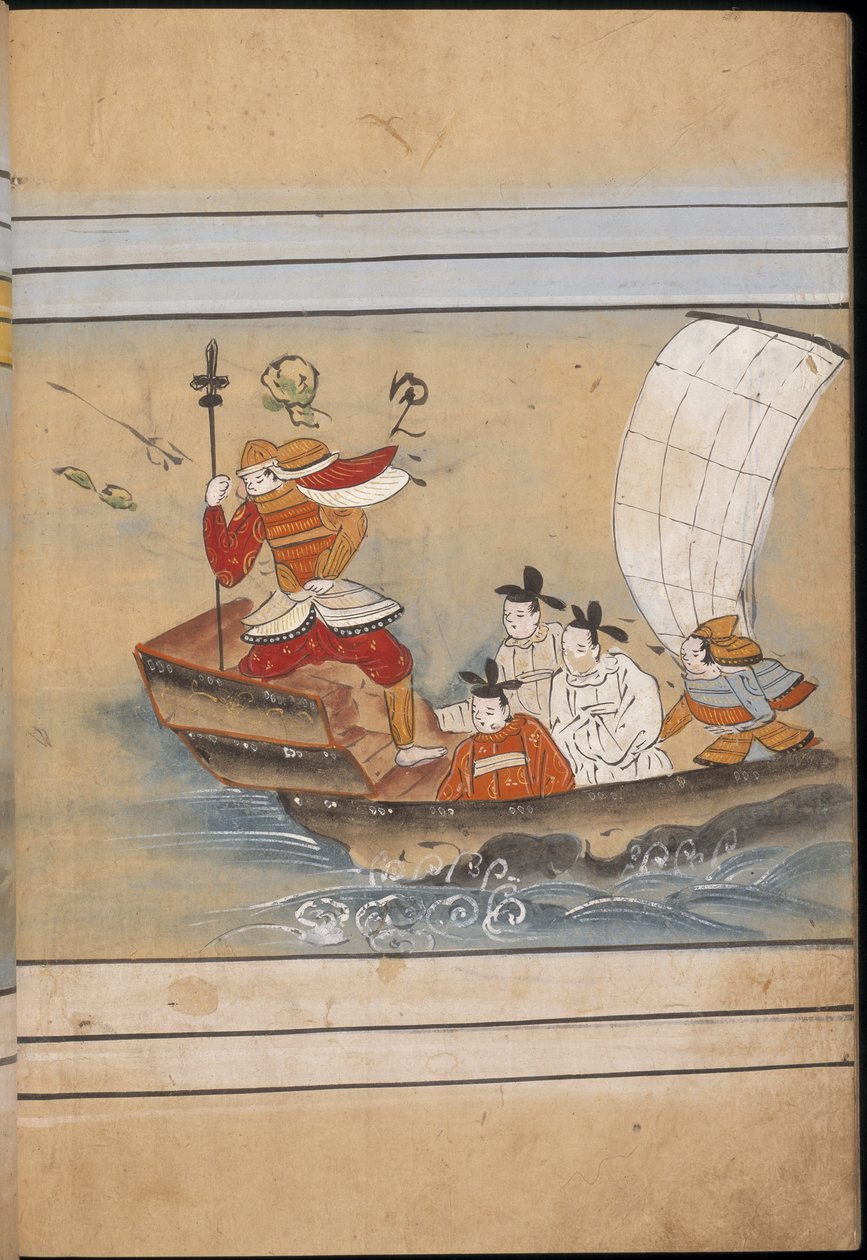 Soldado e enviados num barco, ilustração do 