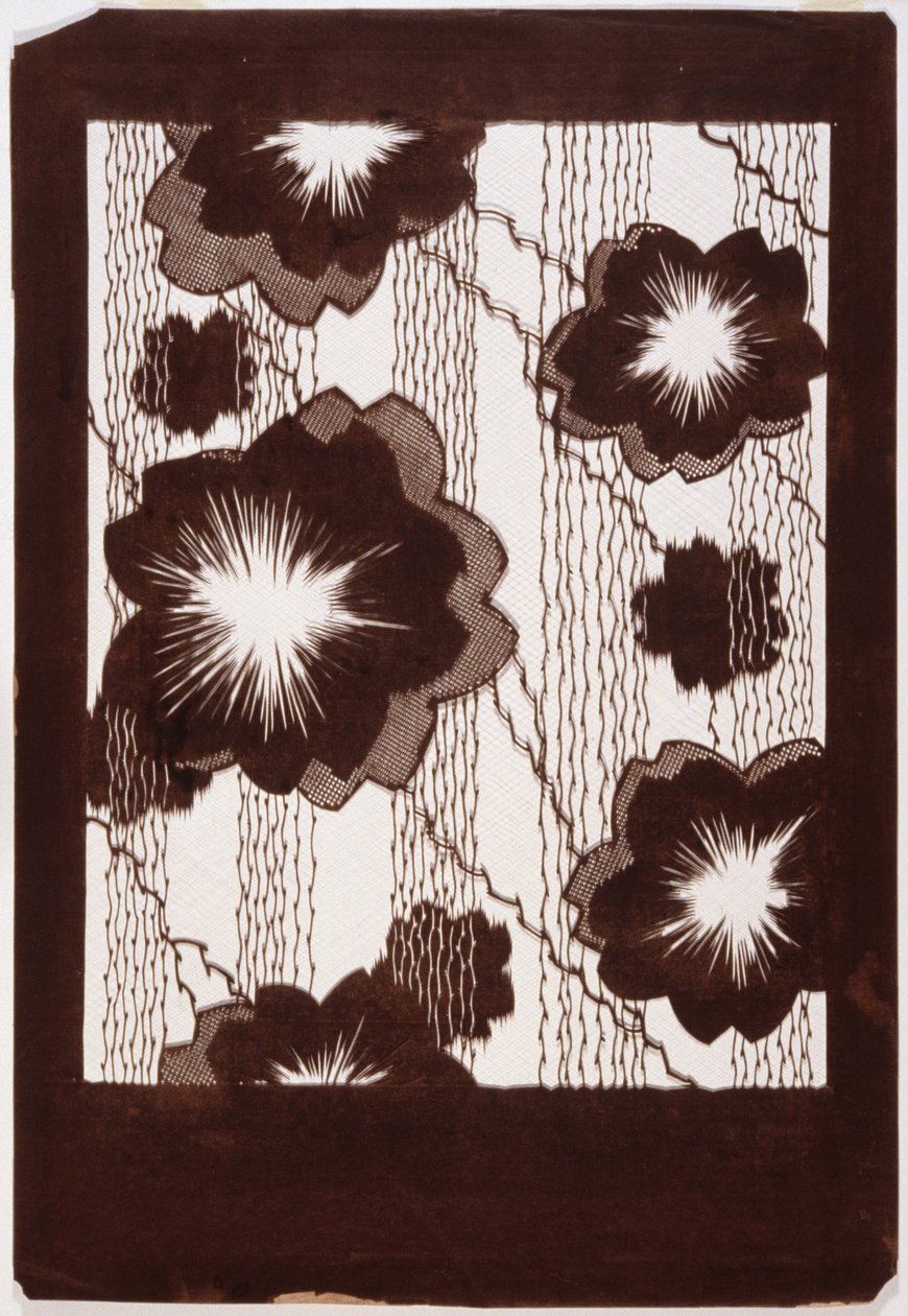 Stencil: Flores de Hibiscus e ramos de salgueiro (papel) de Japanese School