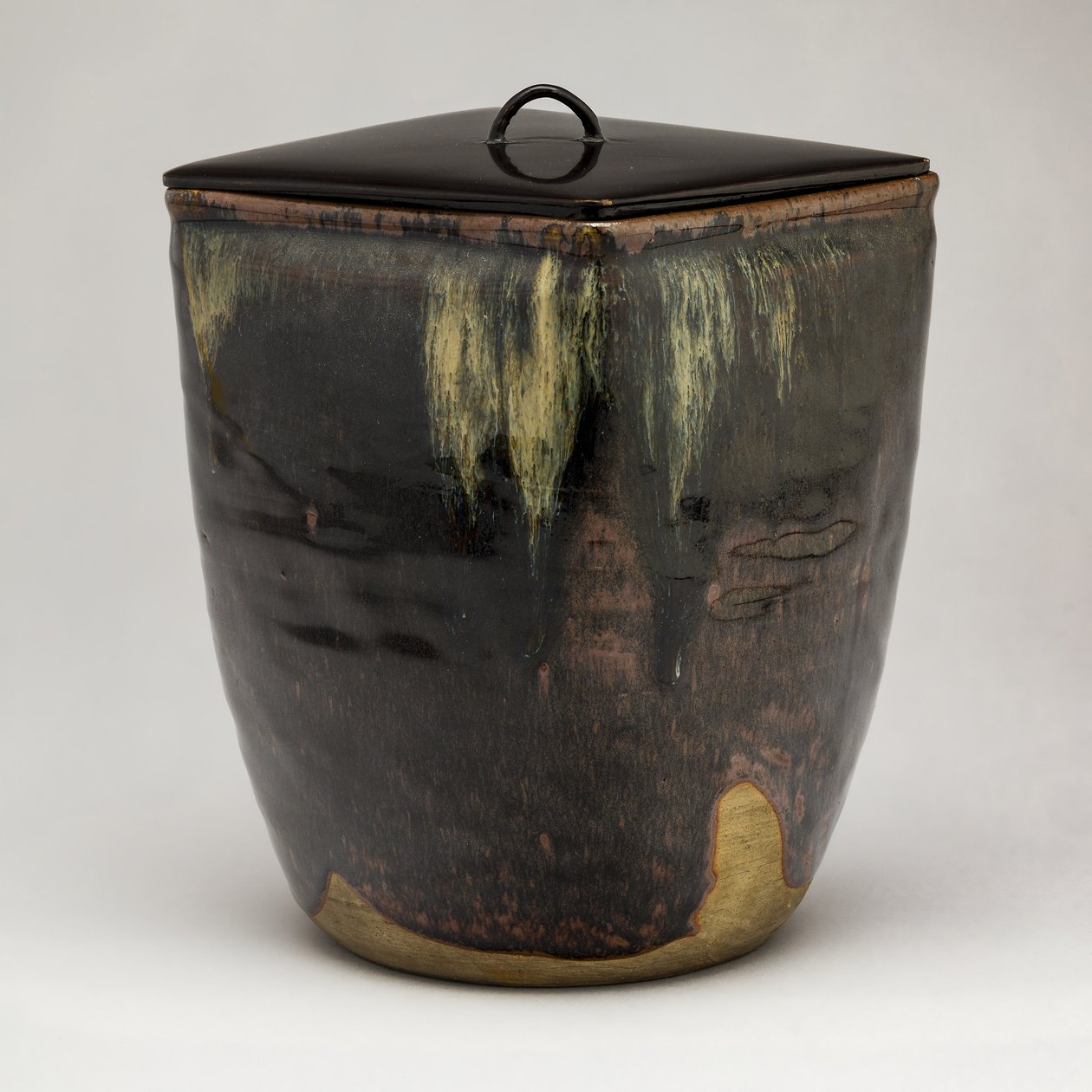 Jarra de água Takatori-Ware (Mizusashi) (grés esmaltado com tampa de laca) de Japanese School