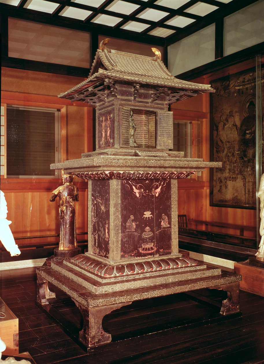 Santuário Tamamushi do Templo Horyu Ji, descrevendo a história de Buda em uma encarnação anterior, c.650 de Japanese School