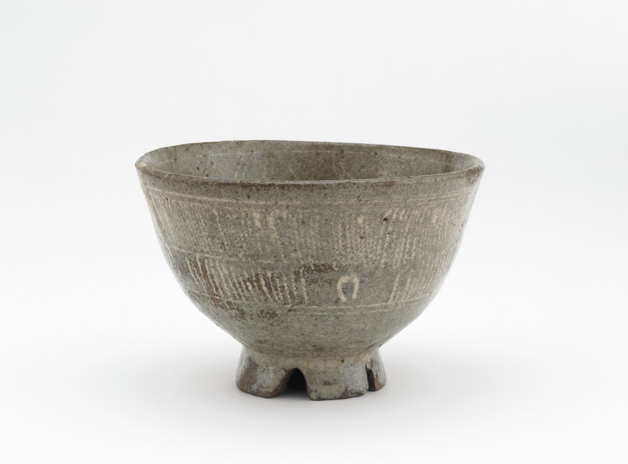 Tigela de chá em estilo mishima, louça Karatsu de Japanese School