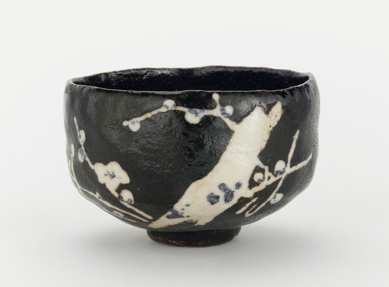Bacia de chá com desígnio de árvore de ameixa florescente, Kyoto, Kyoto-fu, período de Edo (cerâmica) de Japanese School