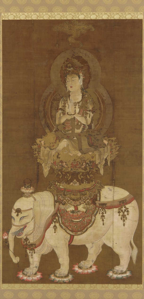Período Heian do Bodhisattva - Fugen (Fugen Bosatsu) (tinta, ouro e prata na seda) de Japanese School
