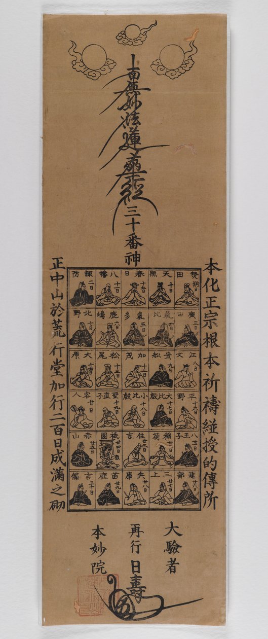 Trinta deuses da seita Nichiren (impressão em xilogravura) de Japanese School