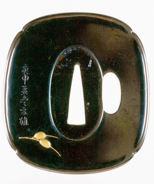 Tsuba, guarda espada japonês (shakudo cobre e liga de ouro) (para visão frontal ver 210153) de Japanese School