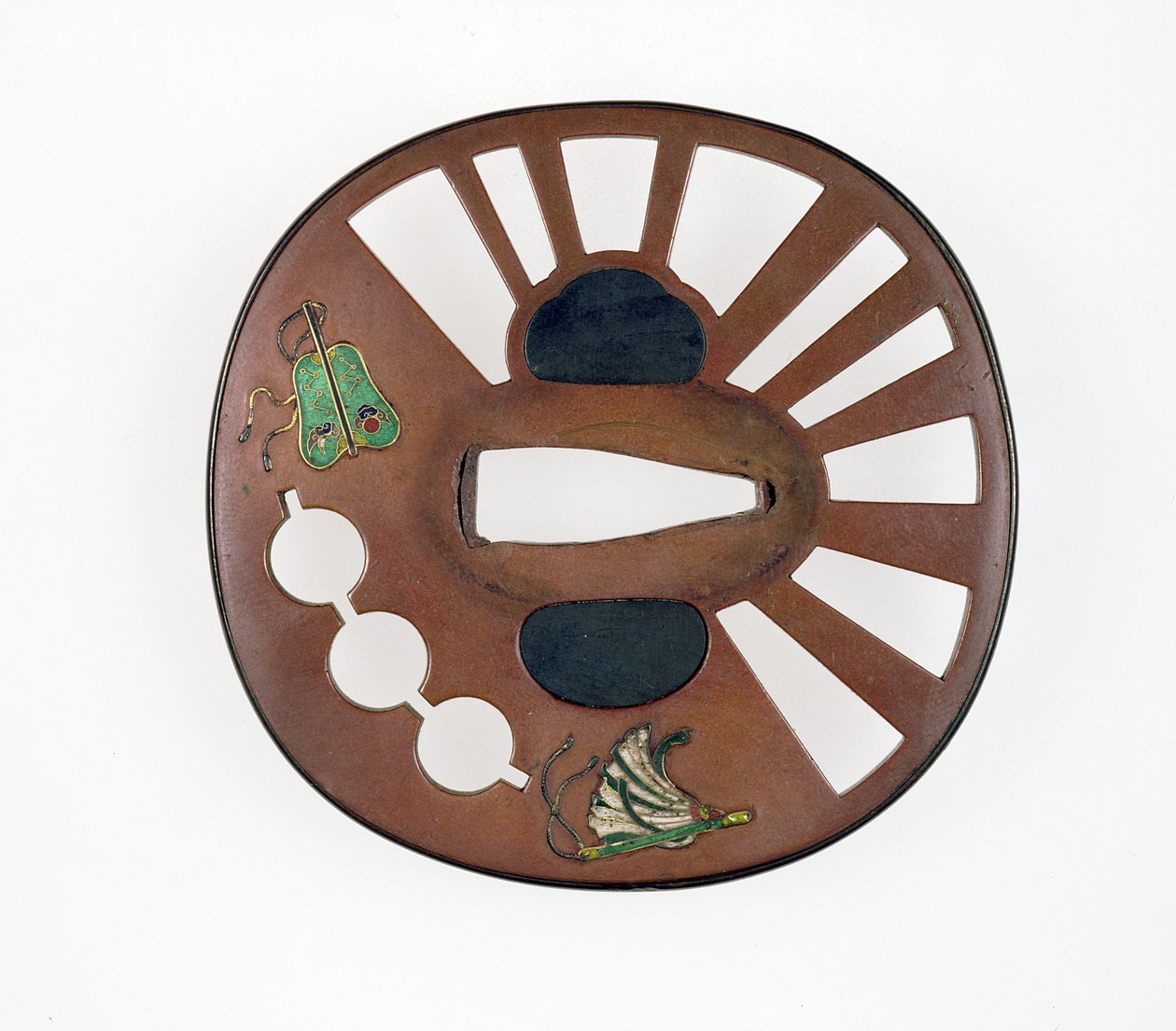 Tsuba decorada com leques (cobre com esmalte) de Japanese School